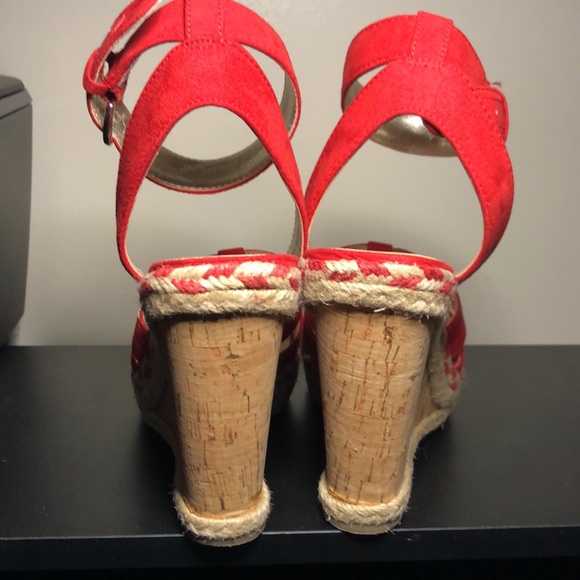 Nine West Fender Red Cork Heel Wedges - Picture 3 of 14